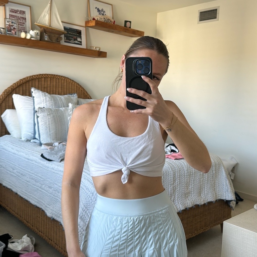 Alo Yoga White Knotted Sports Bra